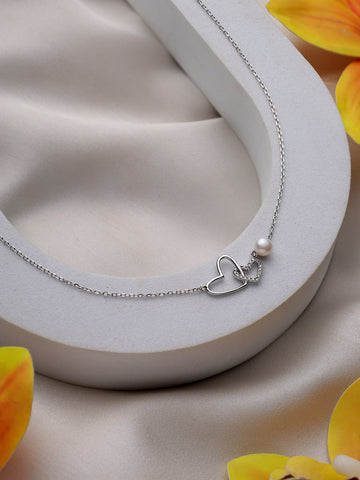 Slim Sterling Silver Pearl Heart Necklace