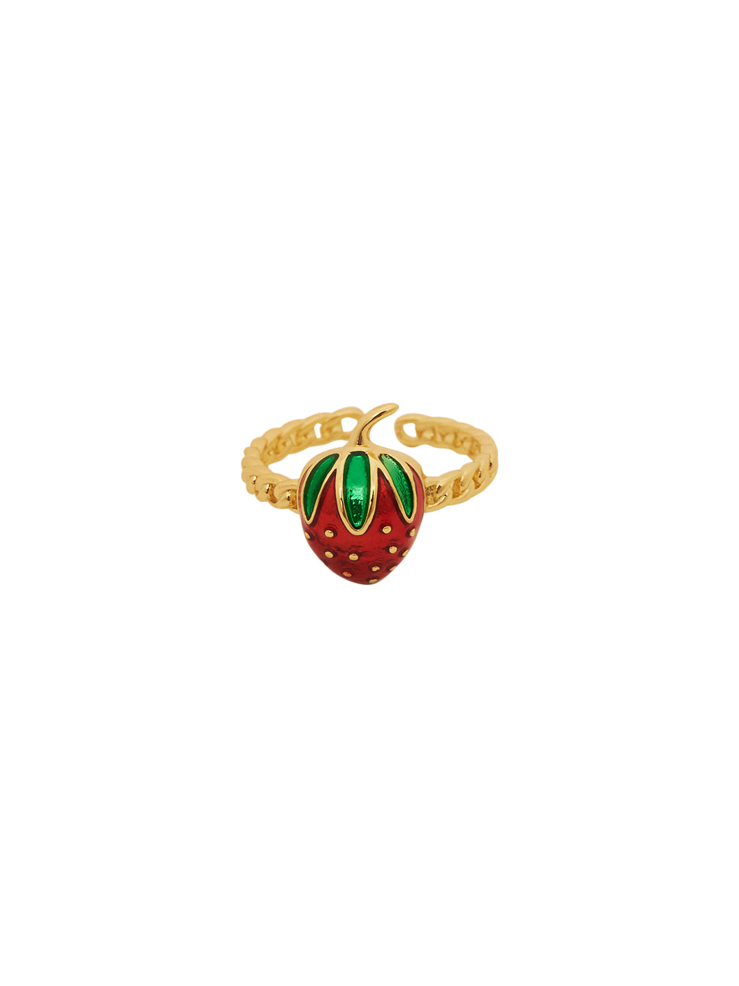Gold Plated Anti-Tarnish Stainless Steel Strawberry Adjustable Finger Ring