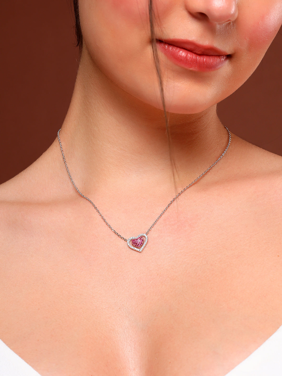 Pink Heart Sterling Silver Necklace