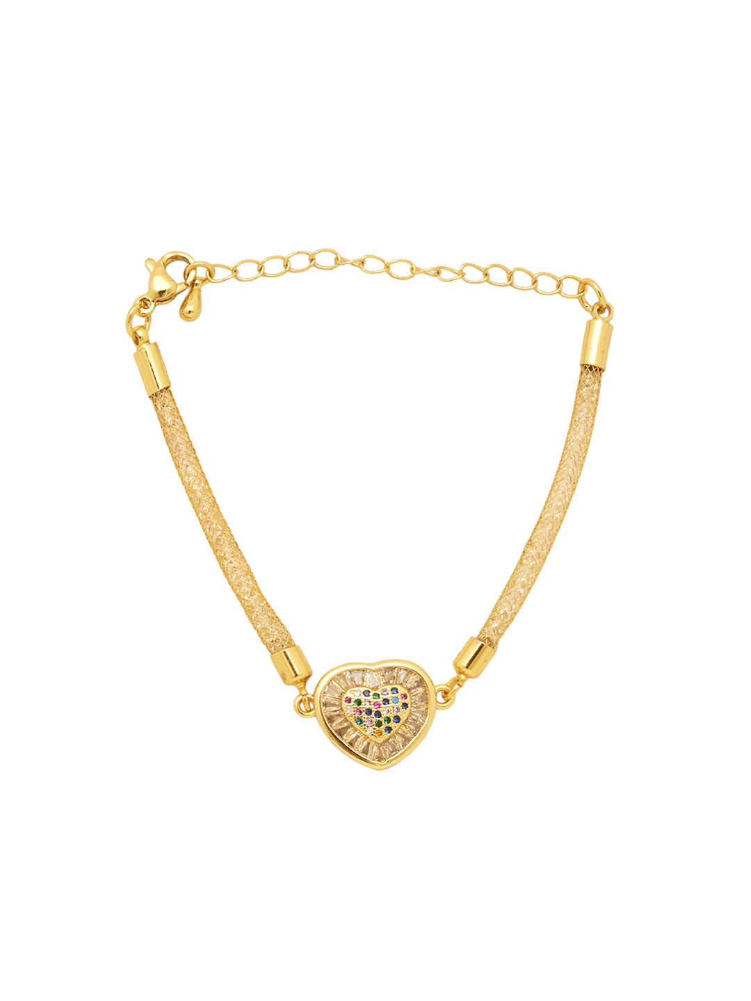 Gold Plated Anti-Tarnish Zirconia Heart adjustable Link Bracelet