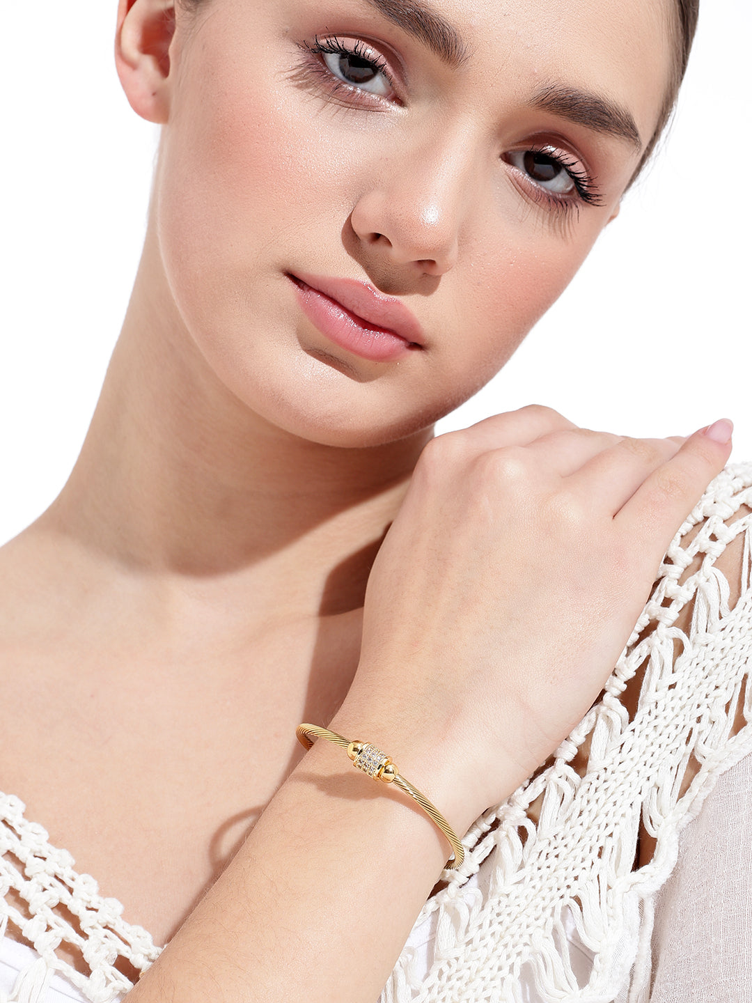 Round Cross Brace Charms Gold Plated Bracelet