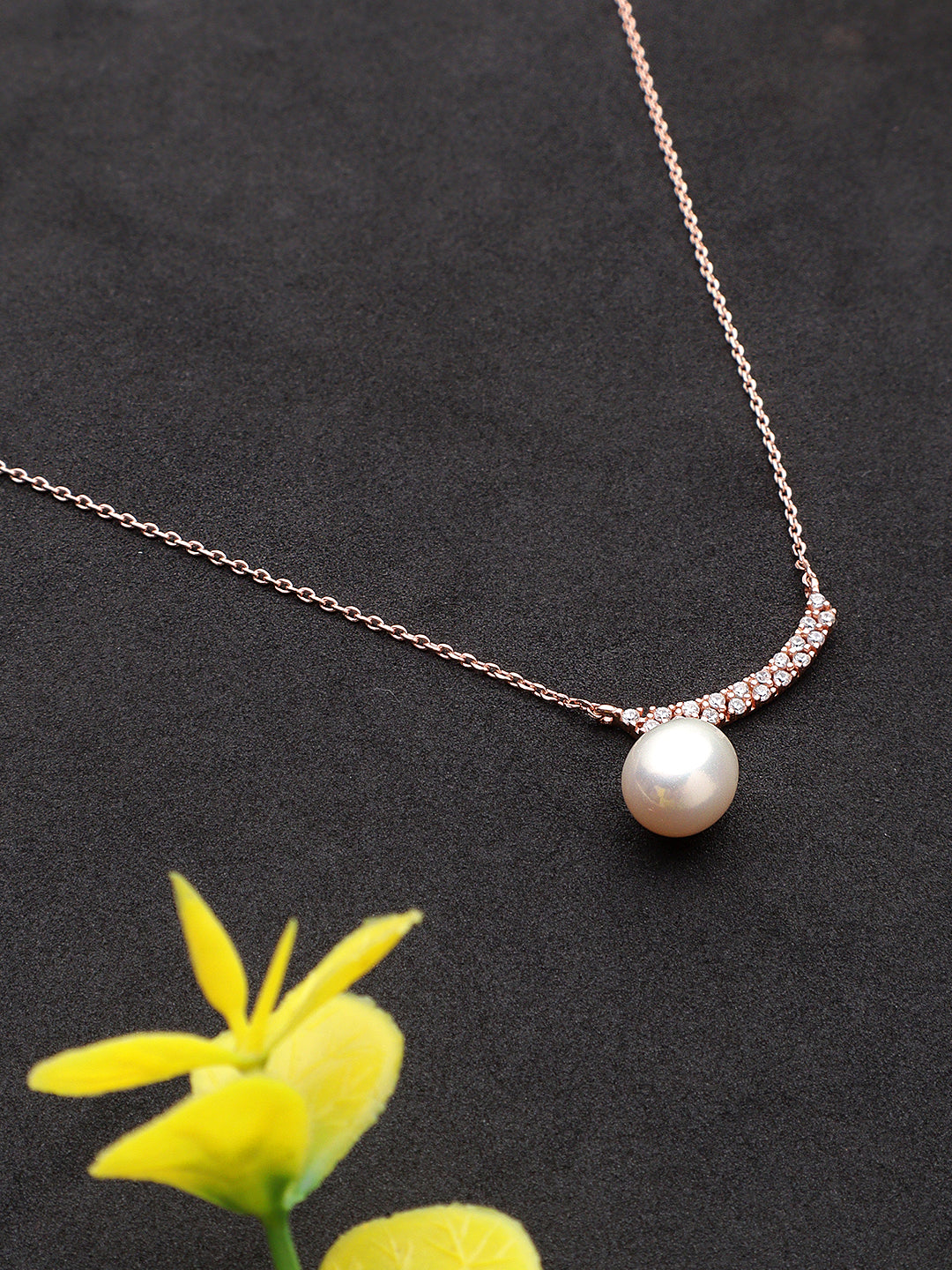 White Pearl Hanging Rose Gold Sterling Silver Necklace