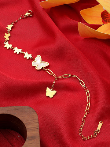 Butterfly Linked Chain Patterned Gold Plated Bracelet