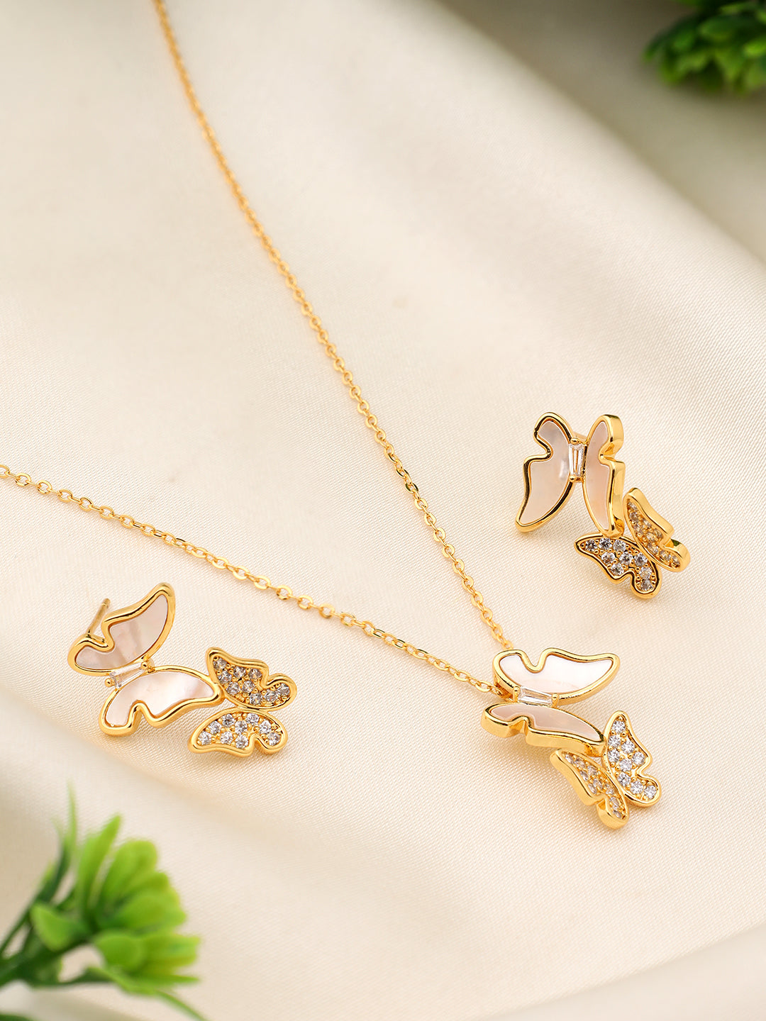 Paired Butterflies Gold Plated Necklace