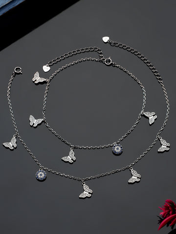 Sterling Silver Butterfly Charms Anklet