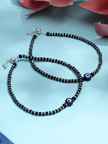 Black Sterling Silver Evil Eye Anklet 1 Piece