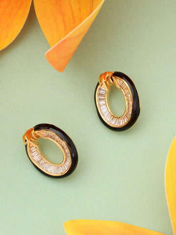 Round Black Gold Plated Earrings