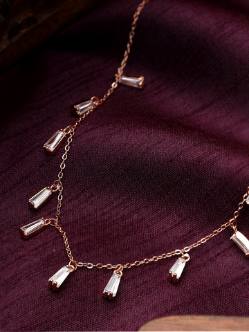 Long Crystal Rose Gold Plated Necklace