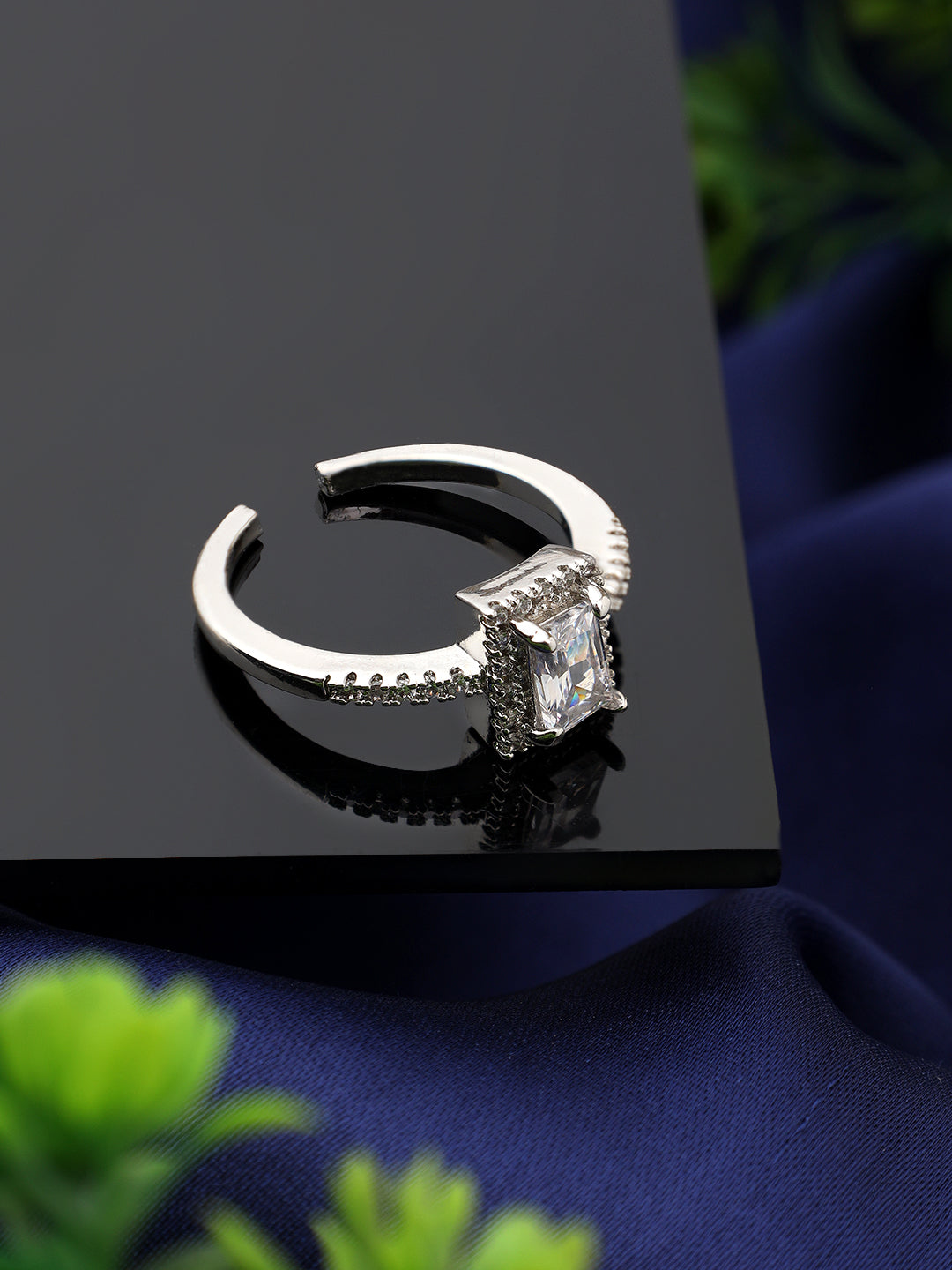 Square Cut Zirconia Platinum Plated Ring