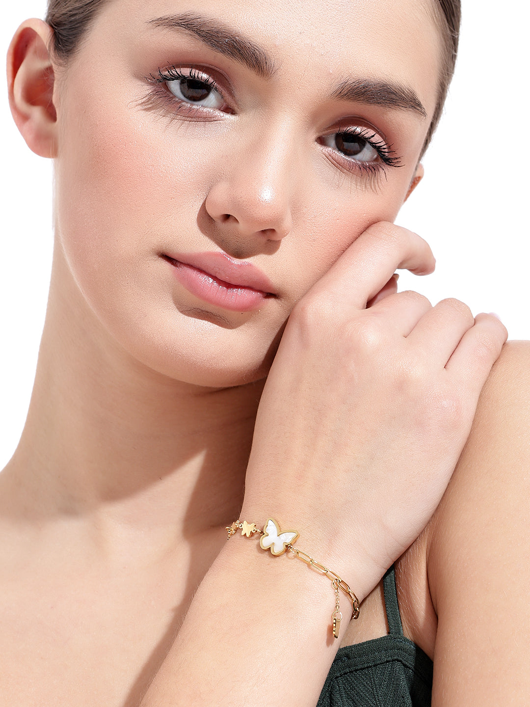 Butterfly Linked Chain Patterned Gold Plated Bracelet