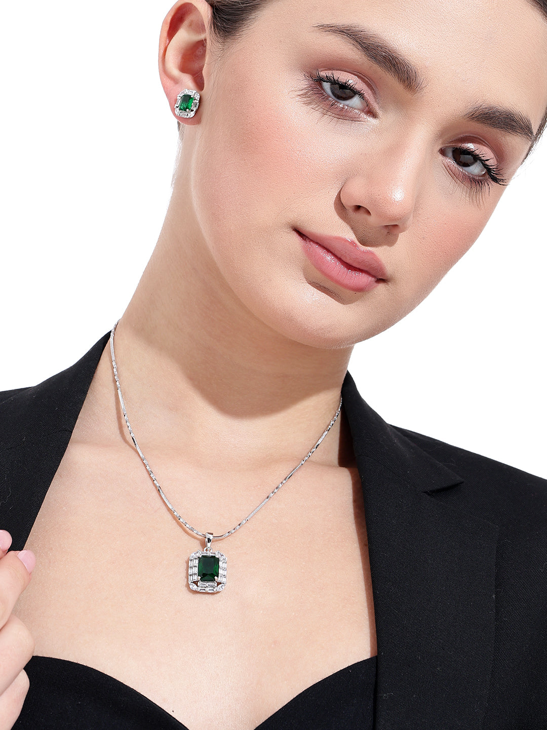 Green Stone Platinum Plated Necklace