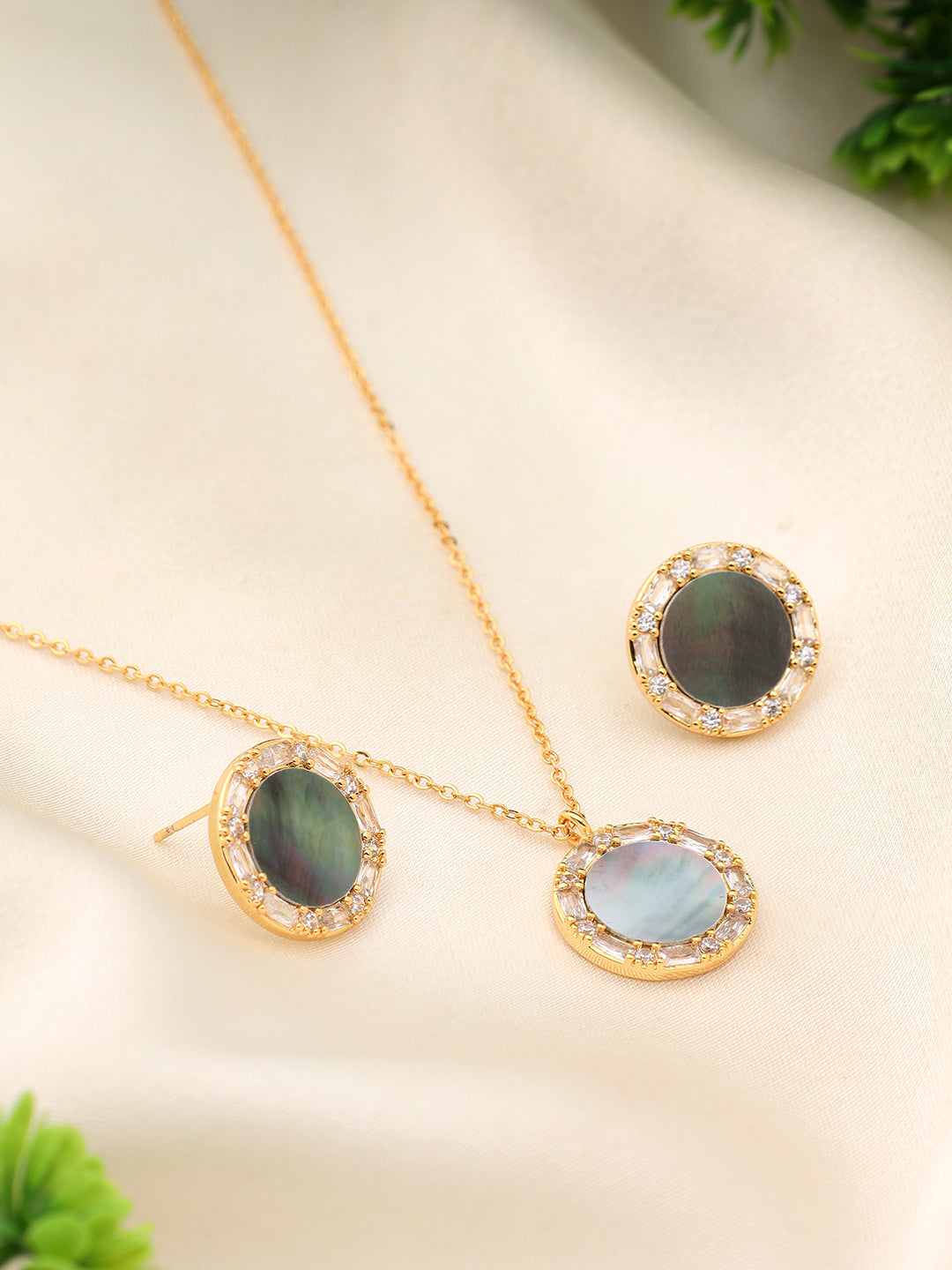 White Green Opal Stone Gold Plated Necklace