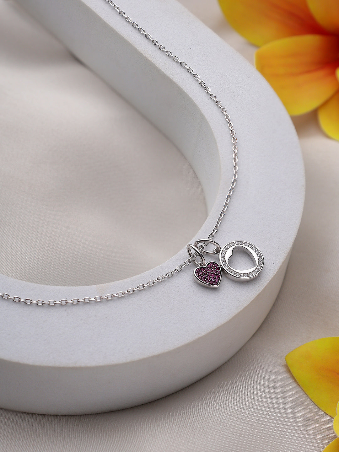 Circular Purple Hearts Sterling Silver Necklace