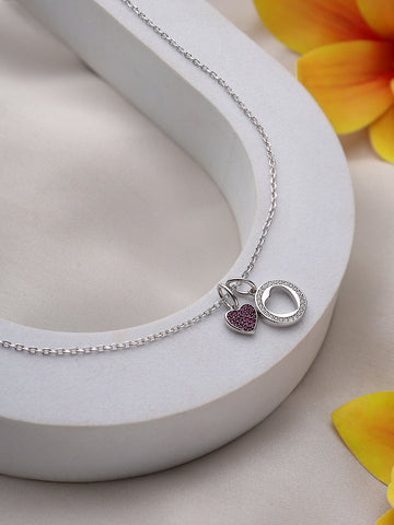 Circular Purple Hearts Sterling Silver Necklace