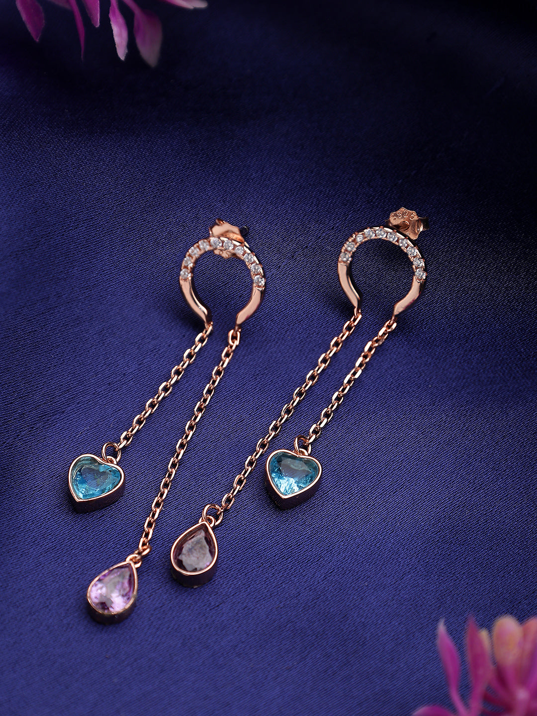 Blue Purple Stone Rose Gold Sterling Silver Earrings