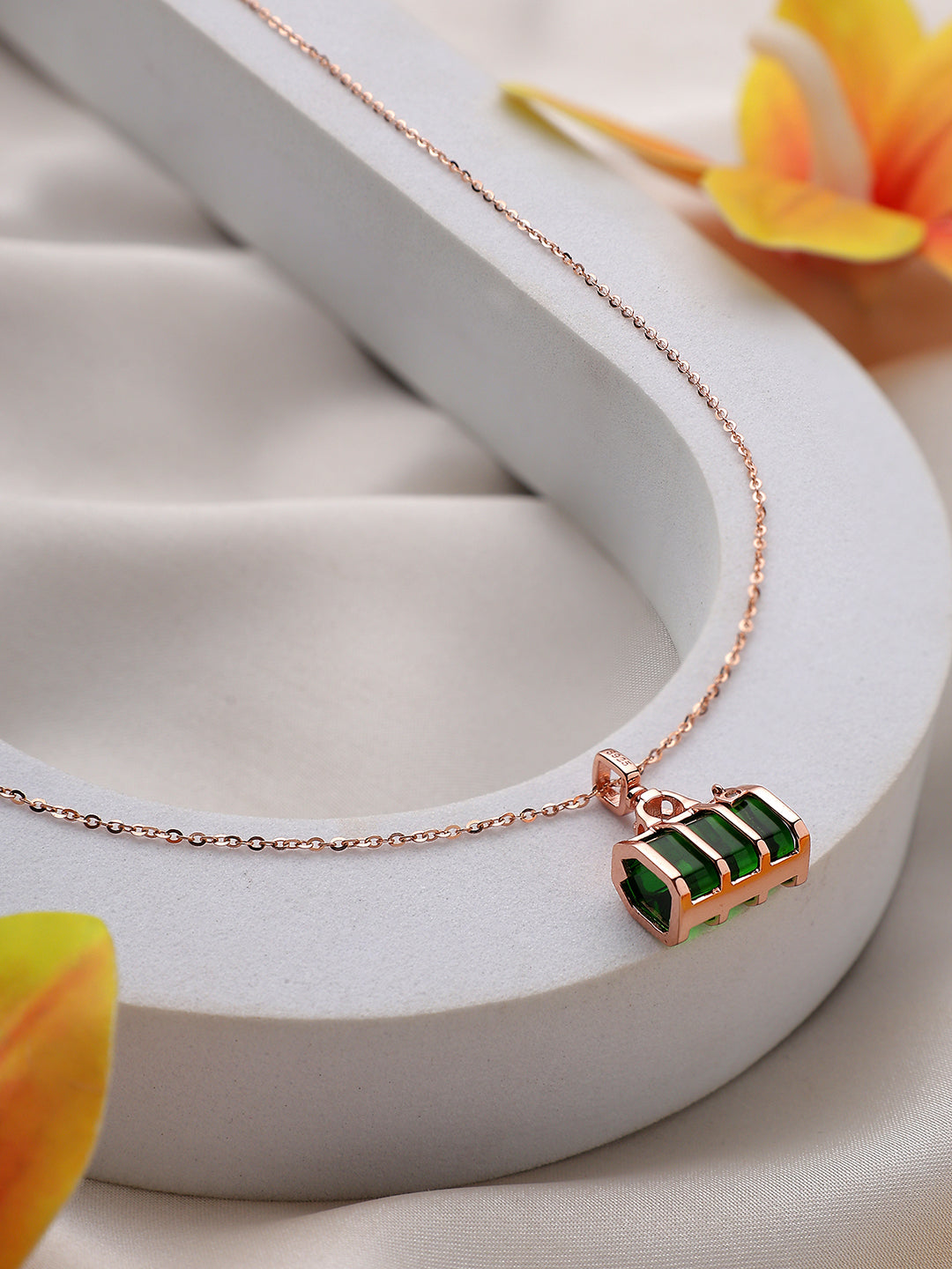 Rose Gold Emerald Chest Sterling Silver Necklace