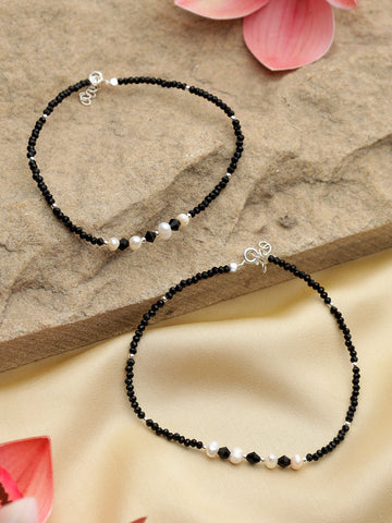 Black Hexagon Cut Pearl Sterling Silver Anklet 1 Piece