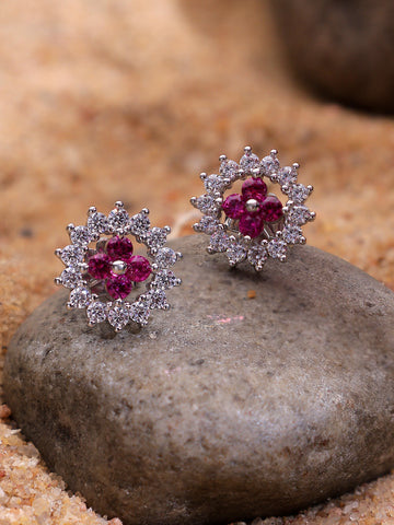 Exquisite Pink Stone Sterling Silver Earrings