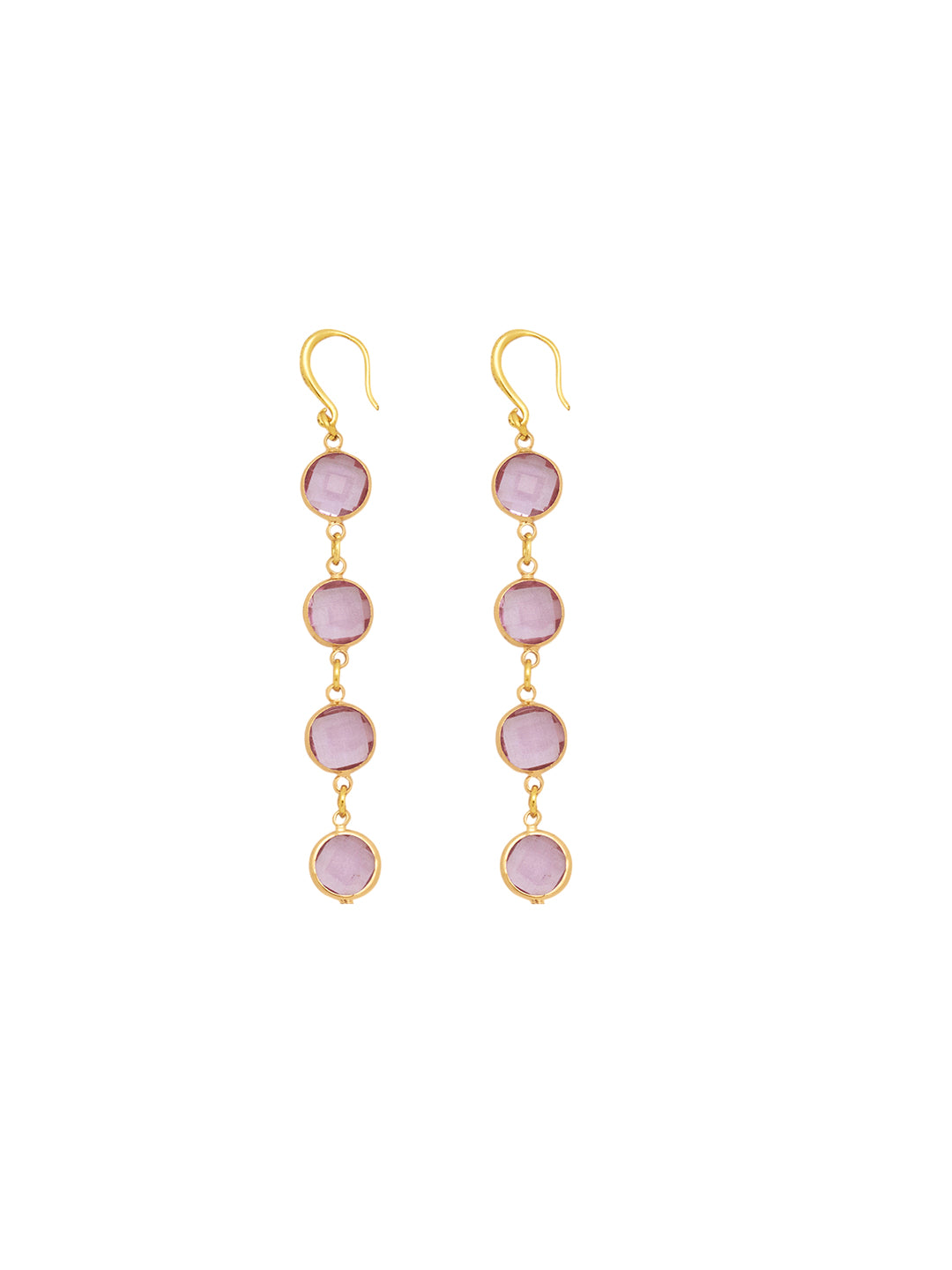 Gold Plated Anti-Tarnish Stainless Steel Purple Drop Earrings