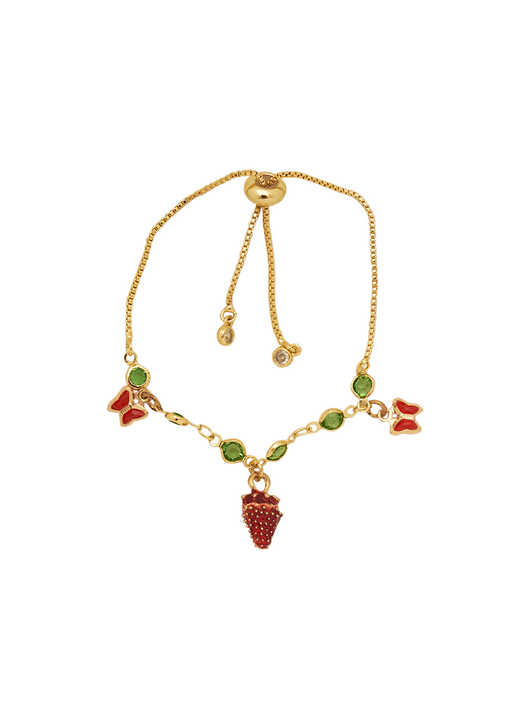 Gold-Plated Stainless-Steel Zirconia Strawberry charm Link Bracelet