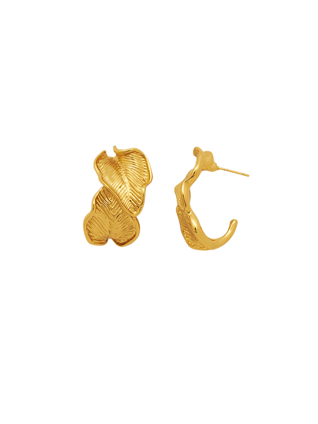 Gold Plated Anti- Tarnish Stainless Steel Dual Leaf Studs