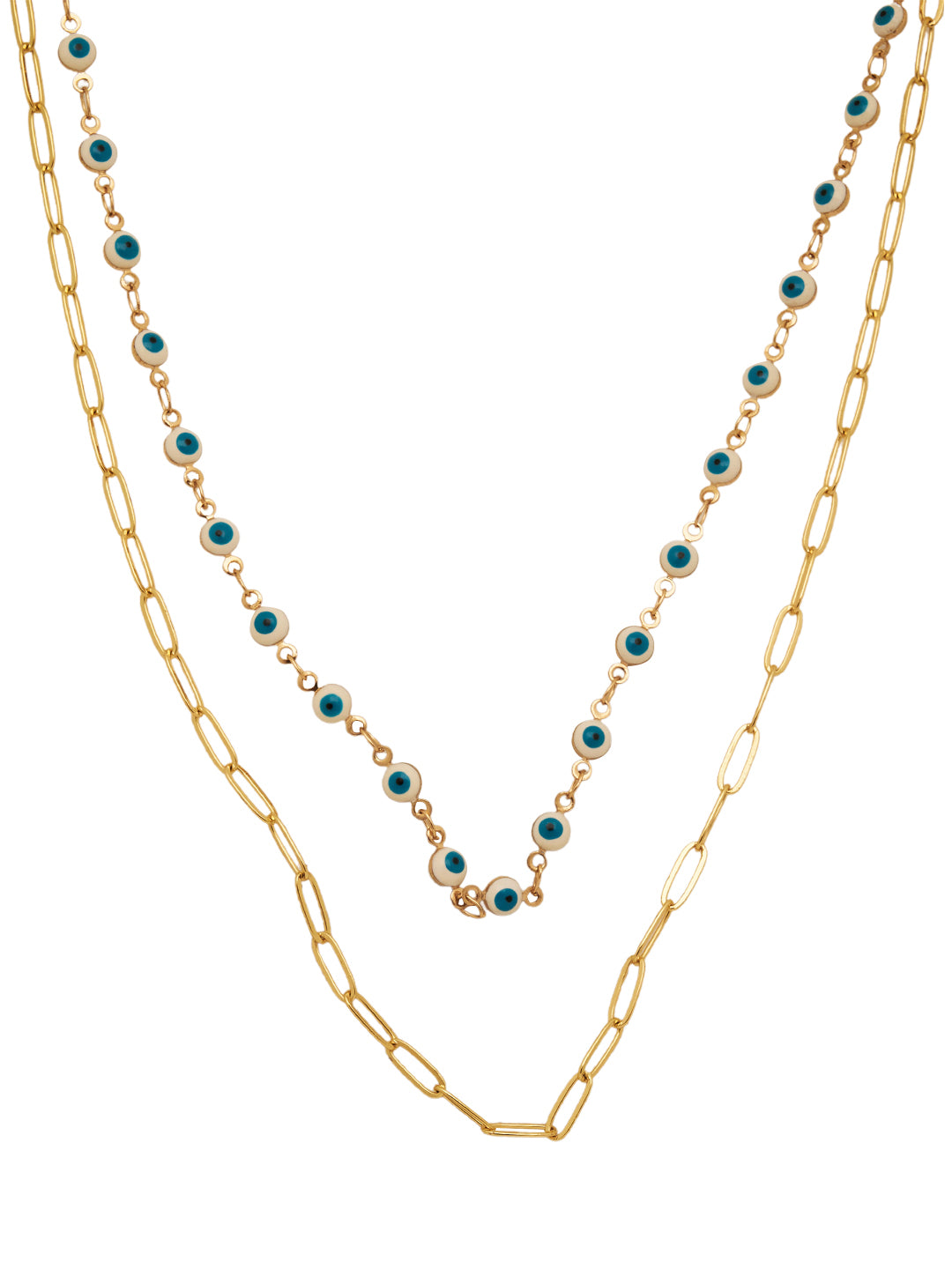 Gold Plated Anti-Tarnish Stainless Steel Dual Layer Evil Eye Necklace