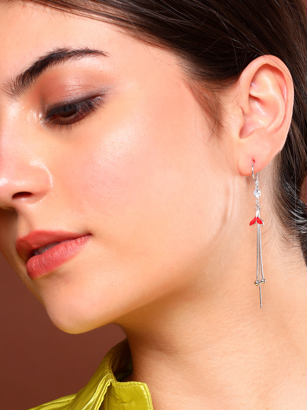 Red Leaf Sterling Silver Earring