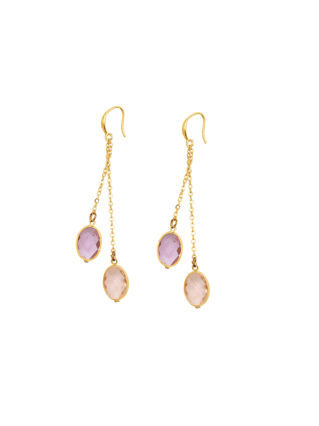 Gold Plated Anti-Tarnish Stainless Steel Double Layered Pink Purple Earrings