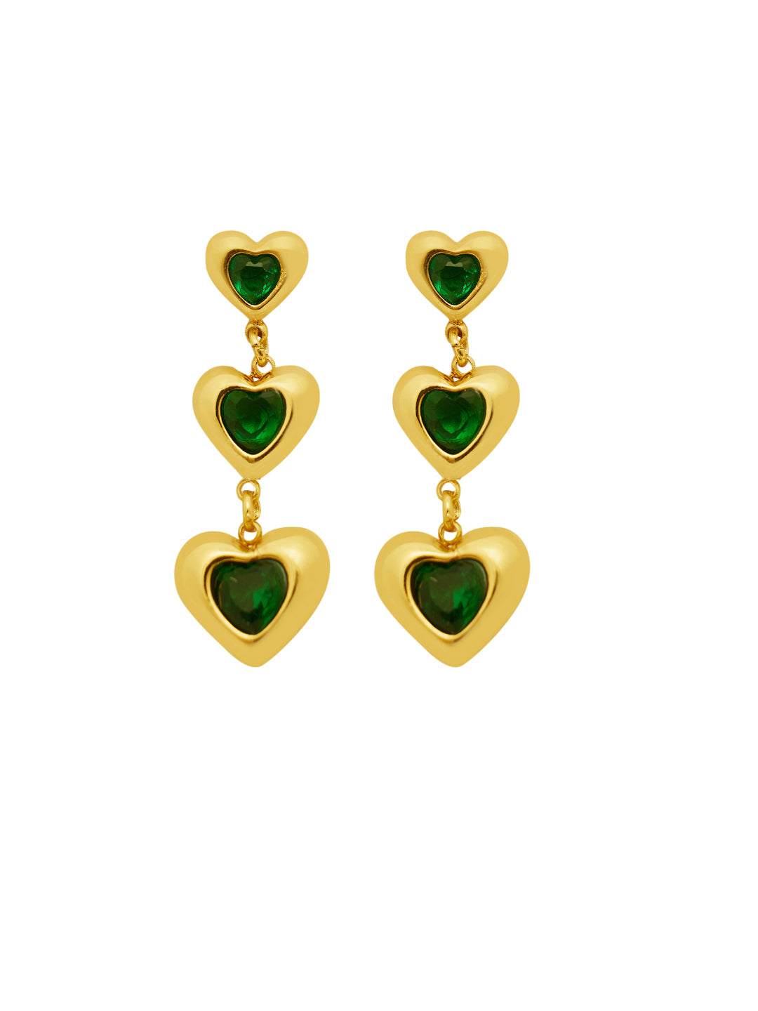 Green Gold Plated Heart Dangler Earrings