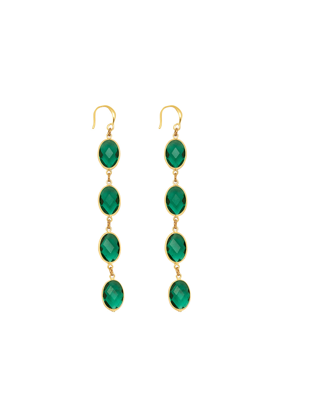 Gold Plated Anti-Tarnish Stainless Steel Cubic Zirconia Green Drop Earrings