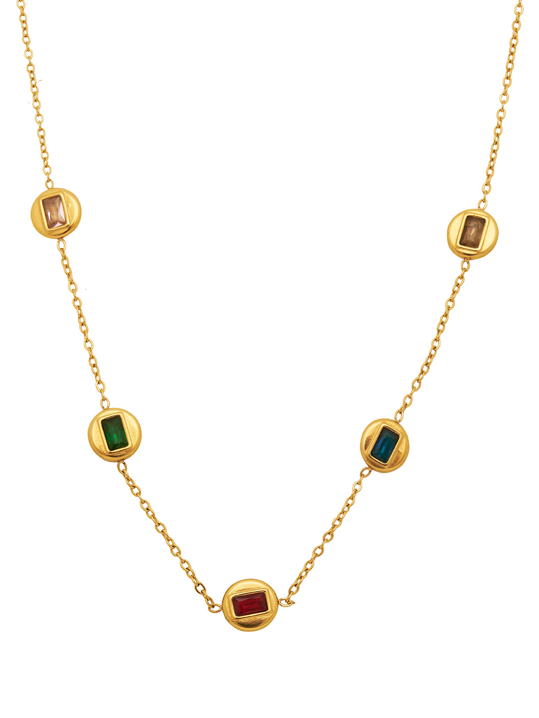 Gold Plated Anti-Tarnish Stainless Steel Stoned Necklace