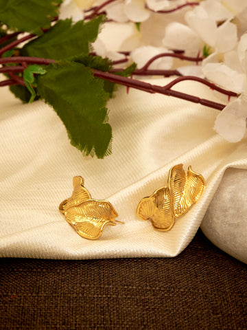 Gold Plated Anti- Tarnish Stainless Steel Dual Leaf Studs