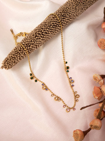 Gold Plated Anti Tarnish Stainless Steel Stoned Necklace