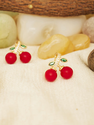 Red Cherry Gold Plated Fashion Earrings