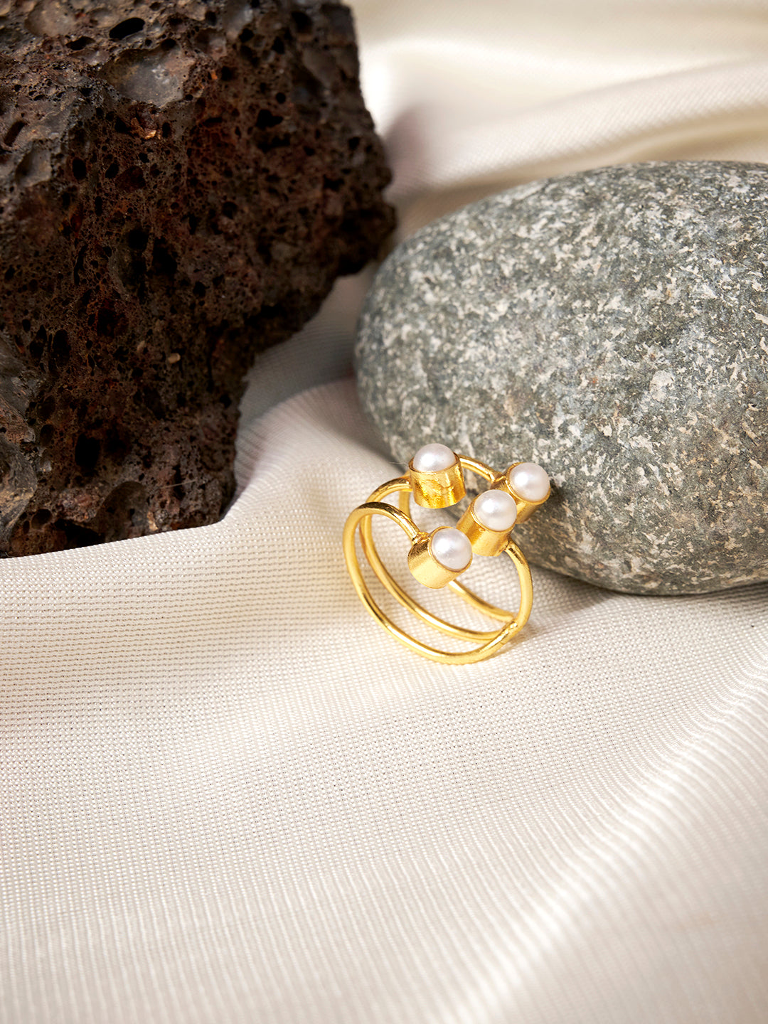 18k Gold Plated Brass Pearl embedded Finger Ring