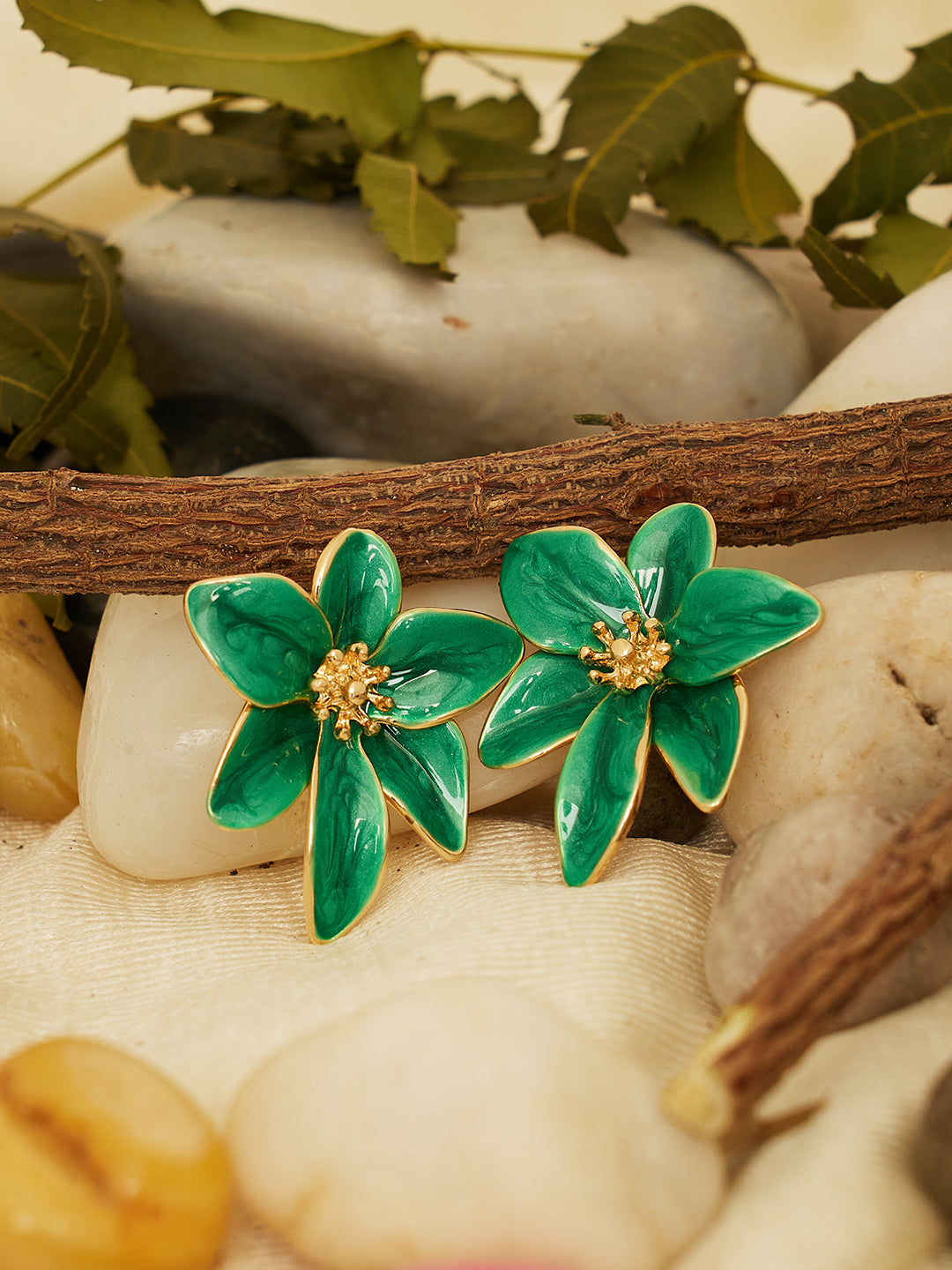 Fancy Green Flower Earrings