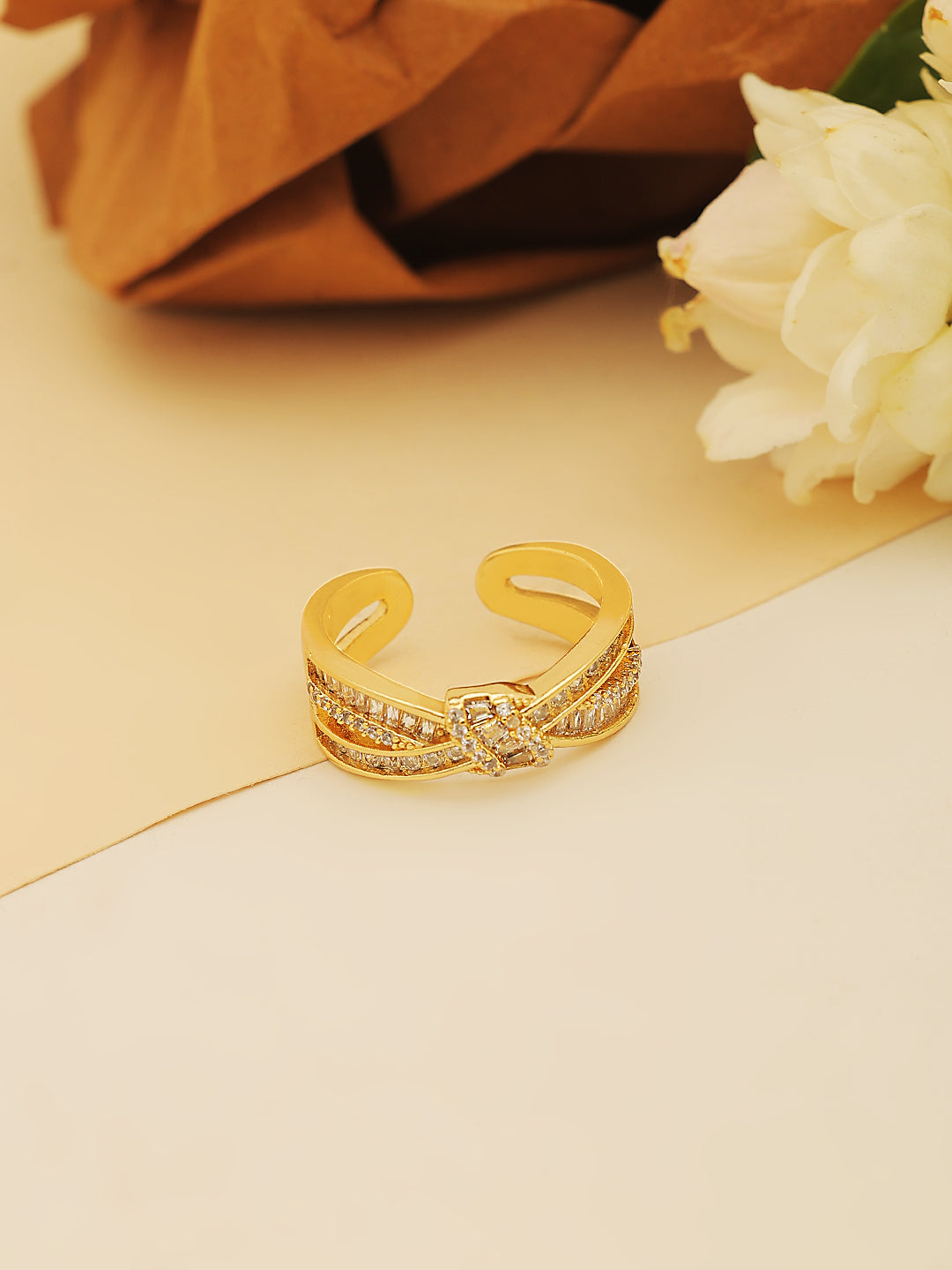 Gold Plated Zirconia Bow Finger Ring