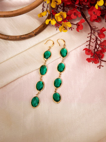 Gold Plated Anti-Tarnish Stainless Steel Cubic Zirconia Green Drop Earrings
