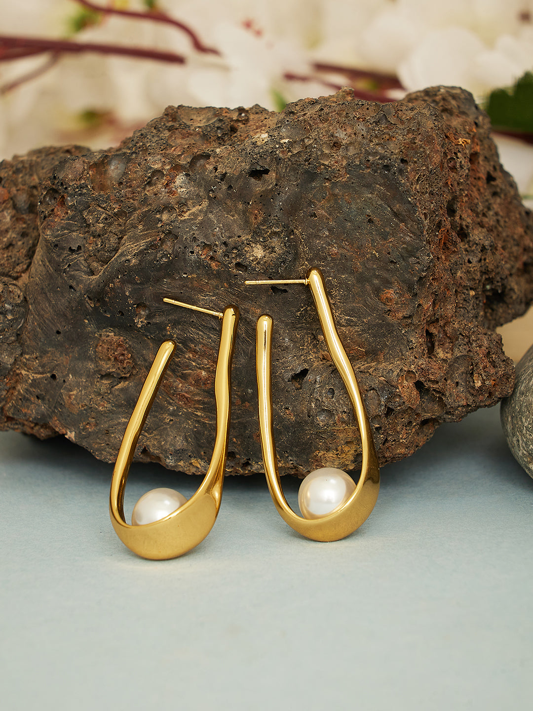 18K Gold Plated Pearl Loop Earrings