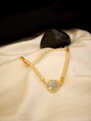 Gold Plated Anti-Tarnish Zirconia Heart adjustable Link Bracelet