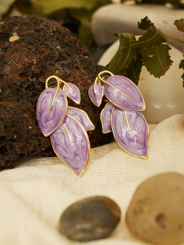 Gold Plated Purple Leaf Earrings
