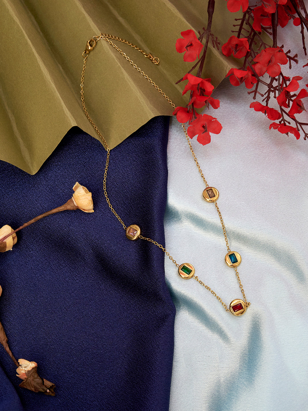 Gold Plated Anti-Tarnish Stainless Steel Stoned Necklace