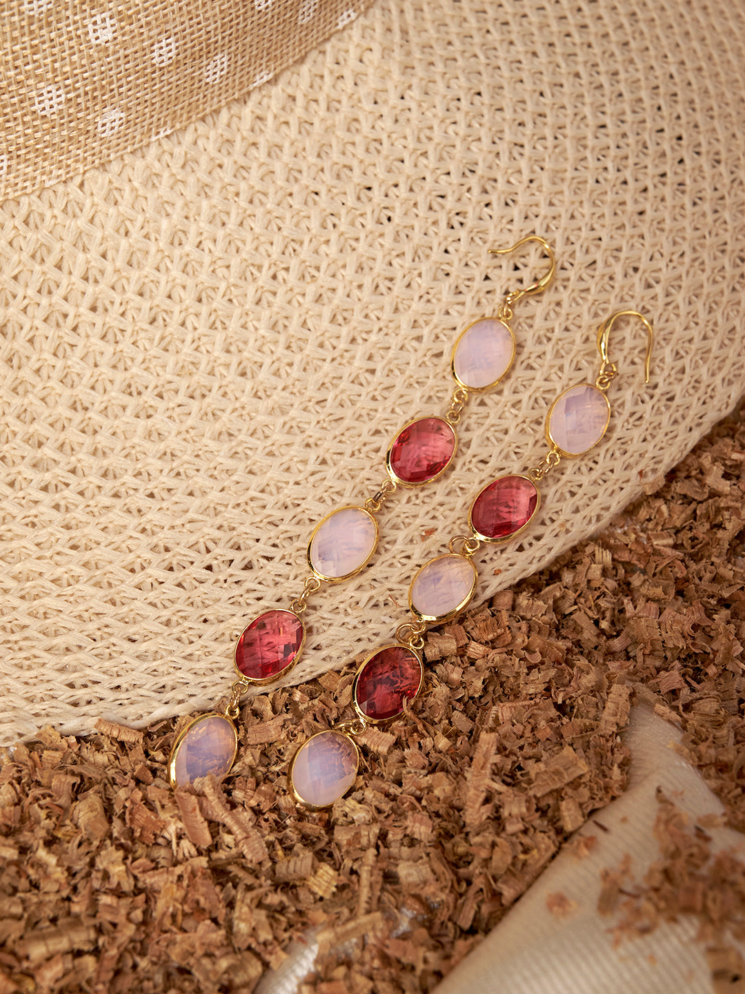 Gold Plated Anti-Tarnish Stainless Steel Cubic Zirconia Peach Pink Earrings