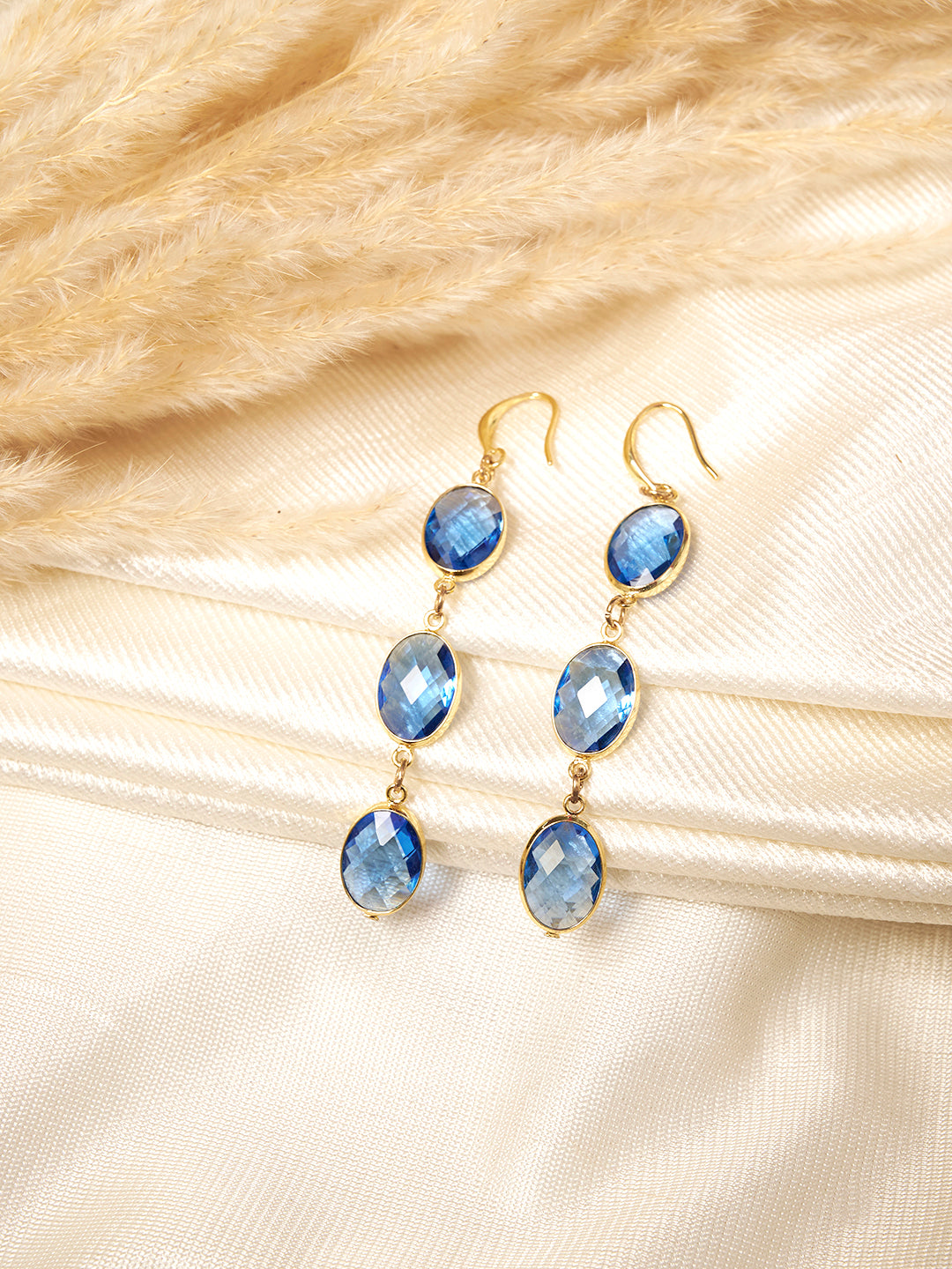 Gold Plated Anti-Tarnish Stainless Steel Blue Drop Earrings