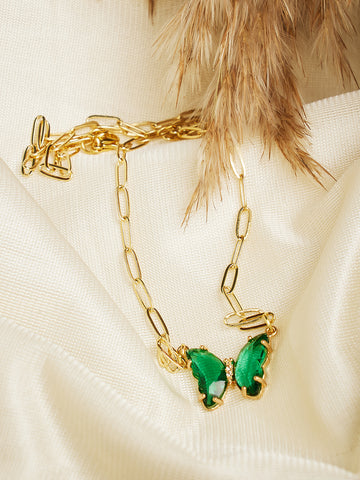 Gold Plated Crystal Butterfly Necklace