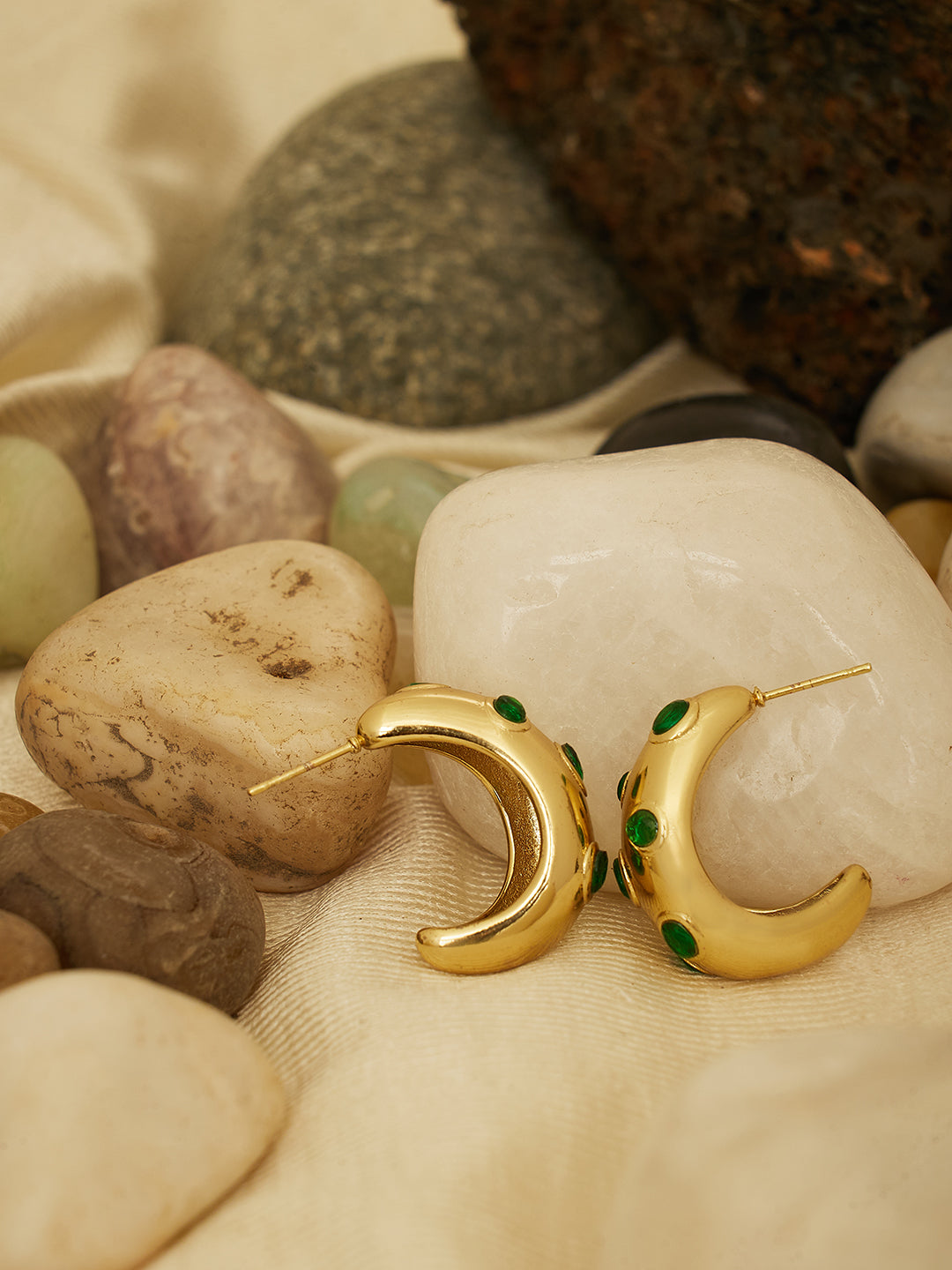 18K Gold Plated Emerald studded Loop Earrings