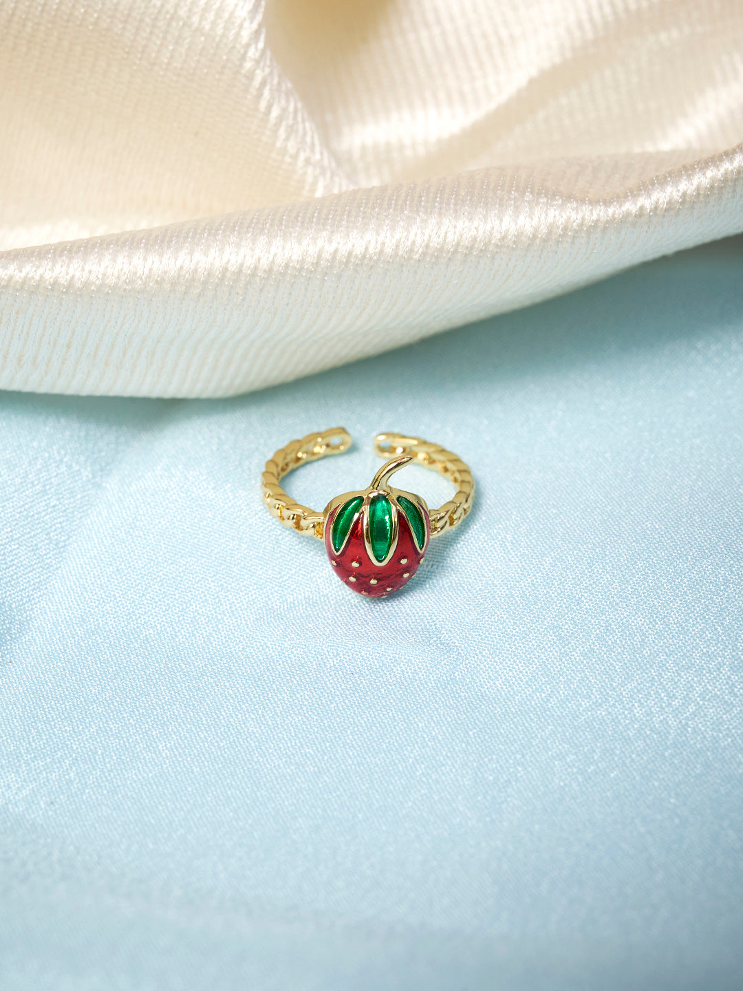 Gold Plated Anti-Tarnish Stainless Steel Strawberry Adjustable Finger Ring