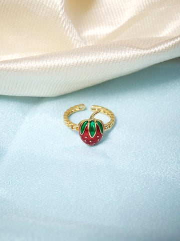 Gold Plated Anti-Tarnish Stainless Steel Strawberry Adjustable Finger Ring