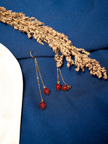 Gold Plated Anti-Tarnish Stainless Steel Strawberry Drop Earrings