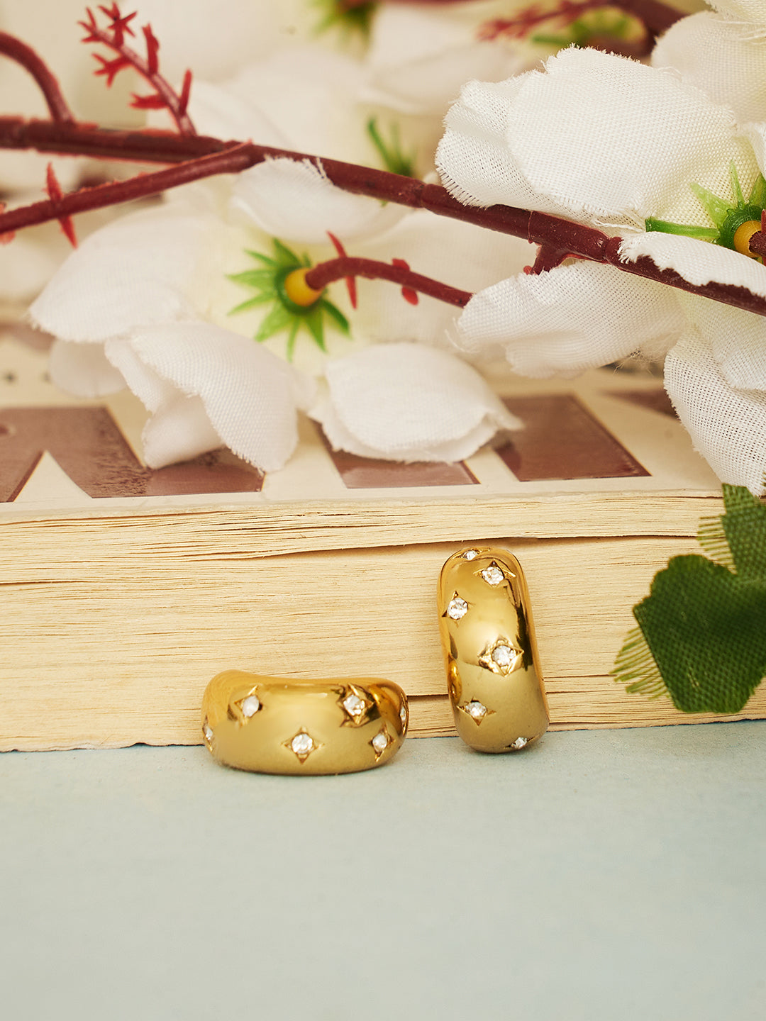 18K Gold Plated Studded Loop Earrrings